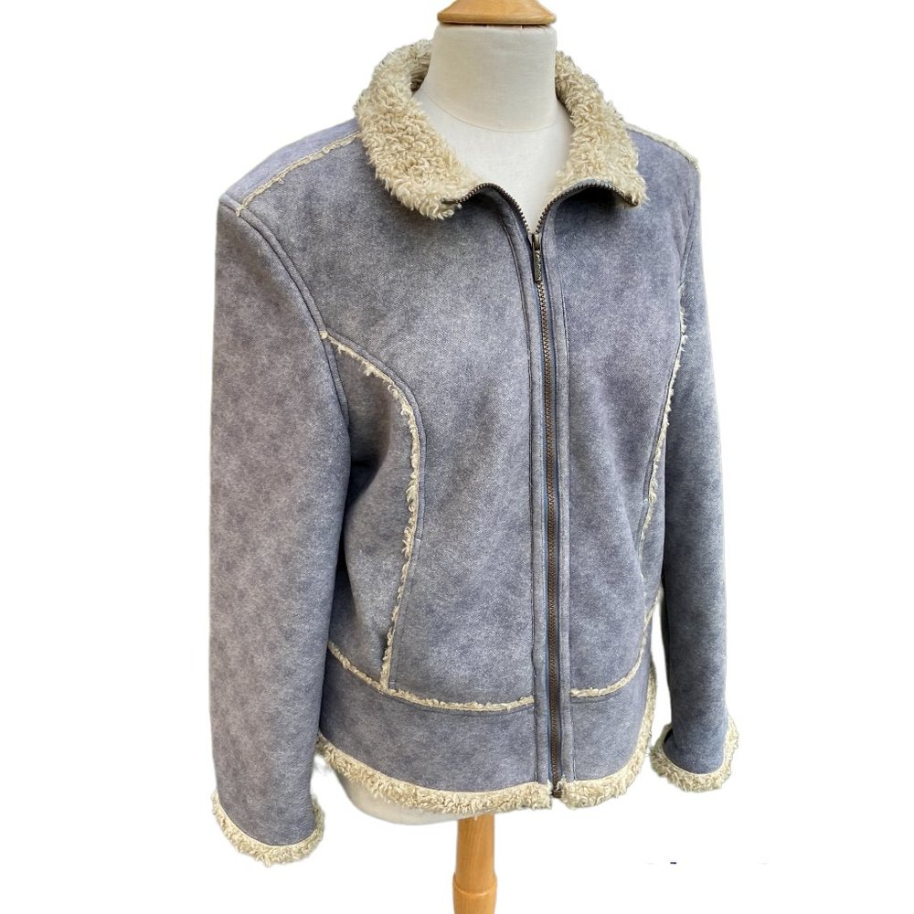 Cabelas Gray Faux Suede Sherpa Jacket Phoebe Buffay 90s Penny Lane Alt Earthy-M